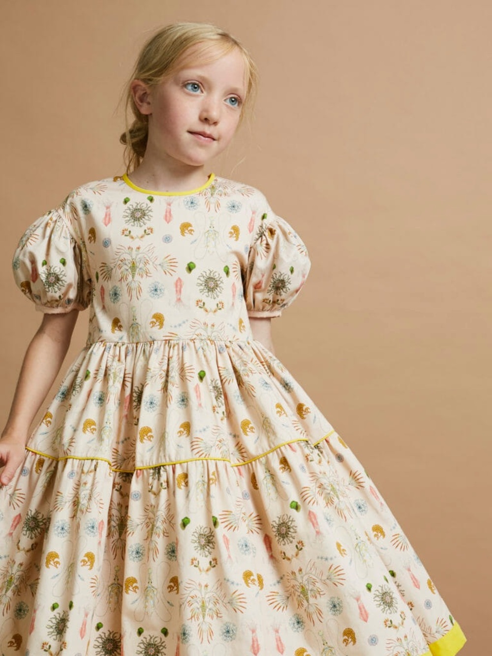The Middle Daughter London Girls' sea life Puff-Sleeve Tiered Dress Sz 13/14
